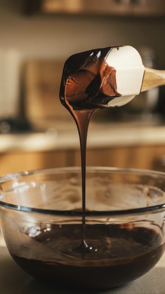 Chocolate fundido cayendo de una espátula